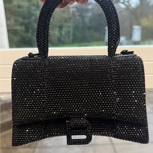 BALENCIAGA BLACK HOURGLASS XS HANDBAG WITH RHINESTONES - RARE